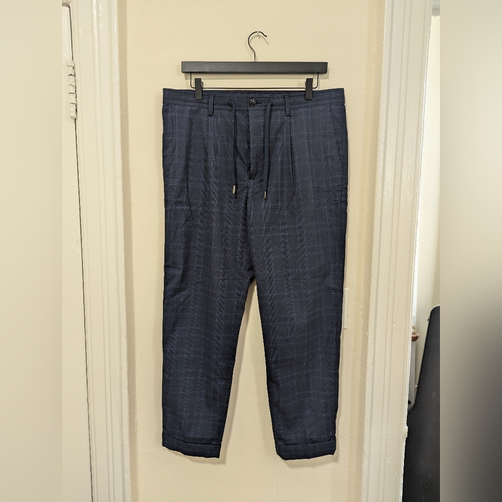 Mango Men Navy Plaid Dress Pants sz 34
